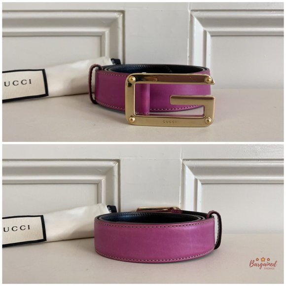 Authentic Gucci Dark Pink Leather Gold G Logo Buckle Belt Size 85/34 main image 12